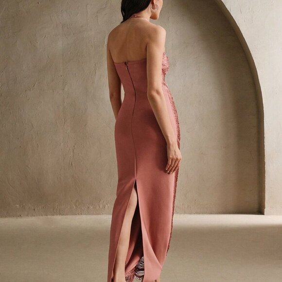 Coffee Brown Elegant Women's Dress With Hanging Tassels - Picture 3 of 7